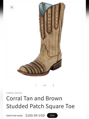 Womens Corral Tan & Brown Studded Western Boot with Blue Lining 6.5M